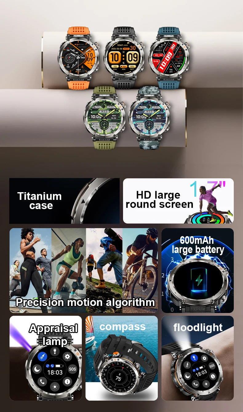 Reloj Inteligente Deportivo Brújula Linterna 600mAh