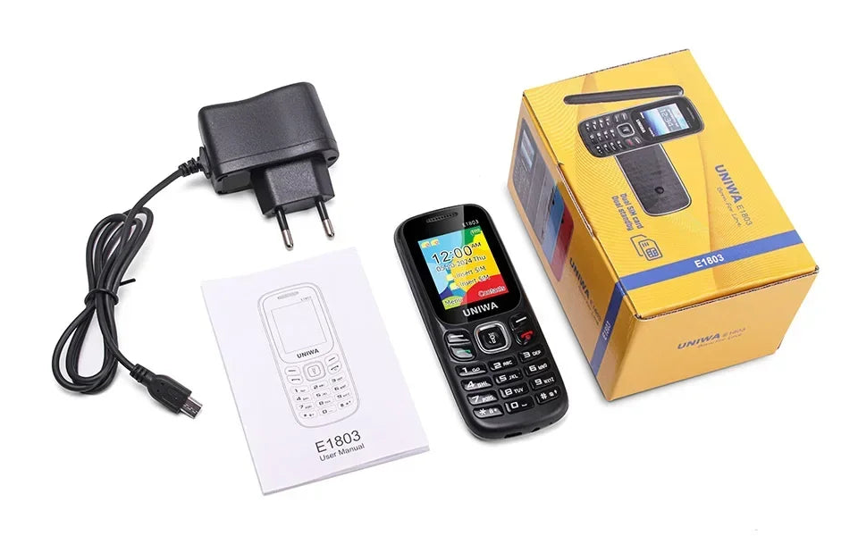 UNIWA E1803 2G precio bajo delgado GSM Mini teléfono móvil Dual SIM T9 teclado 800mAh batería Radio inalámbrica linterna teléfono para personas mayores