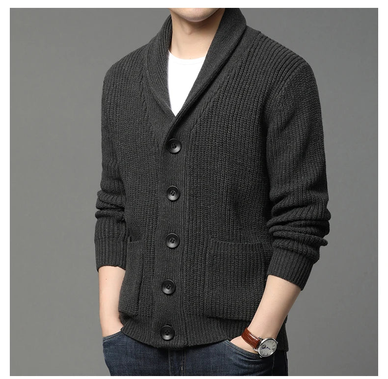 Suéter grueso de lana de gama alta para hombre, Chaqueta de punto de Cable, abrigos casuales, marca de moda coreana, otoño, invierno, 2021