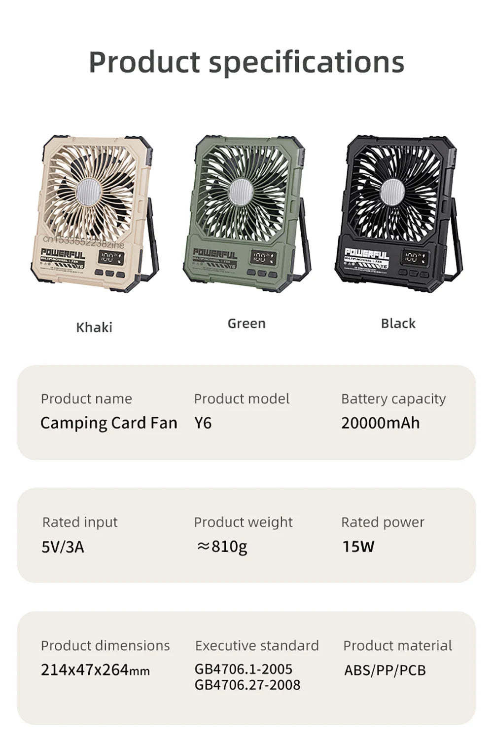 Ventilador de Techo para Acampar 20000mAh con Luz