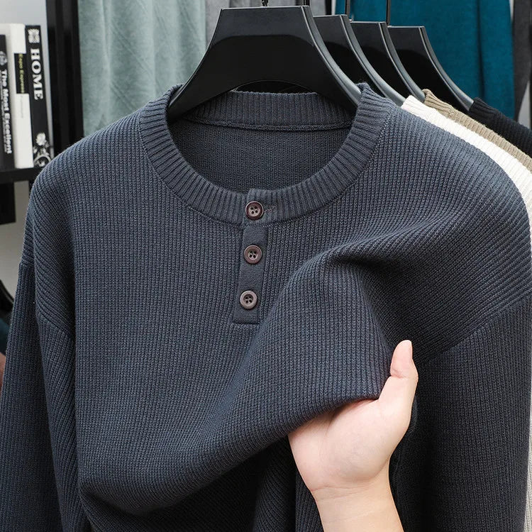 Suéter Henley de Punto Pesado para Hombre | Otoño Invierno