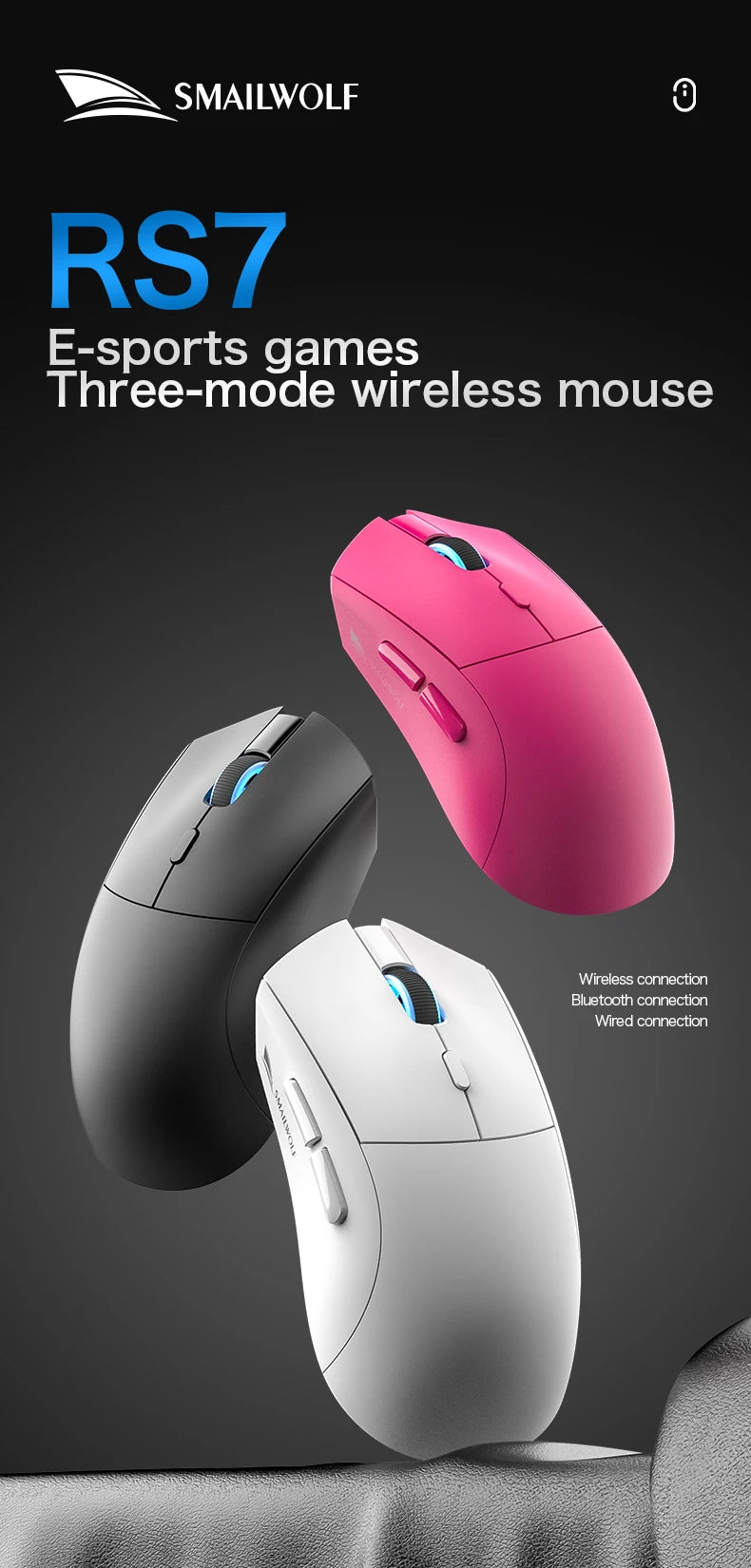 SMAILWOLF RS7 Bluetooth ratón inalámbrico para juegos PAW3311 controlador macro ordenador portátil ordenador de escritorio juego de oficina 20000dpi