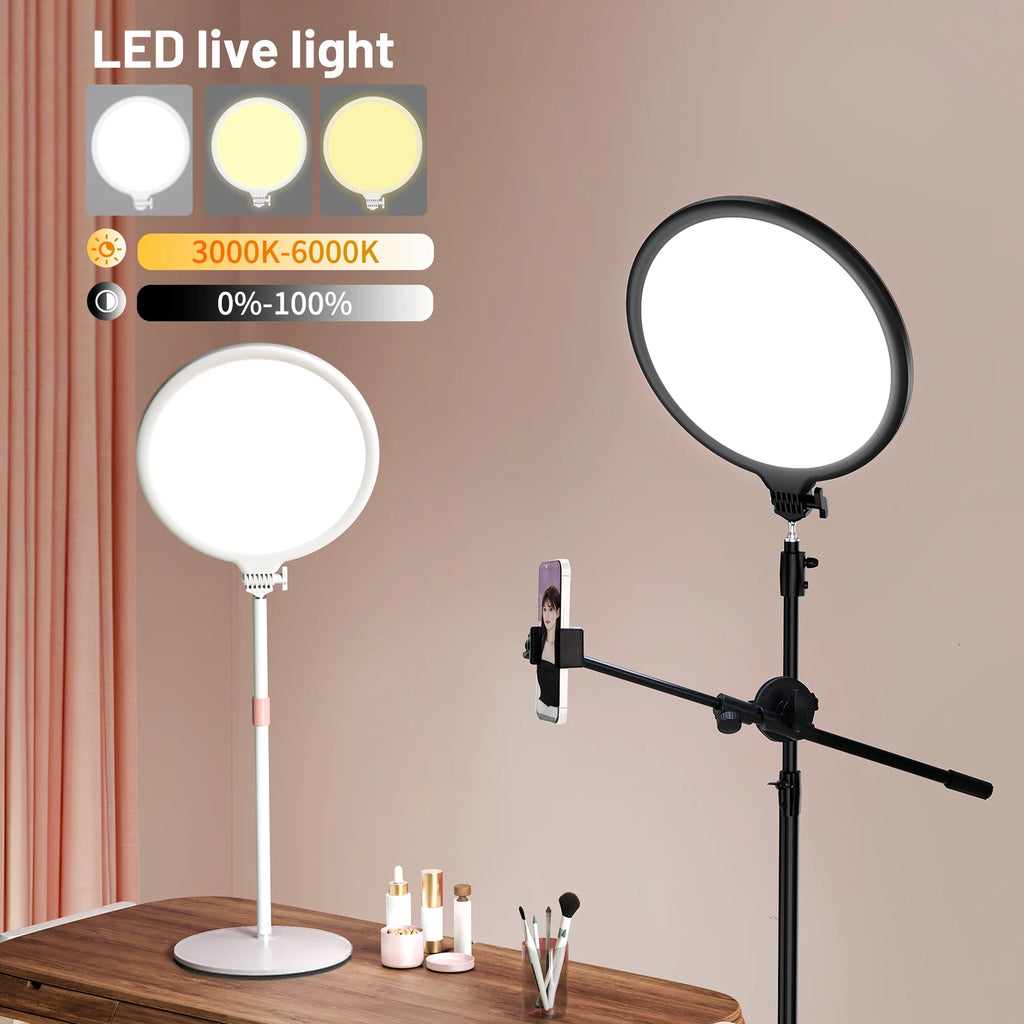 LUXCEO R8 luz LED para vídeo anillo redondo para Selfie luz regulable fotografía Panel de iluminación lámpara para sesión de conferencias en vivo con soporte
