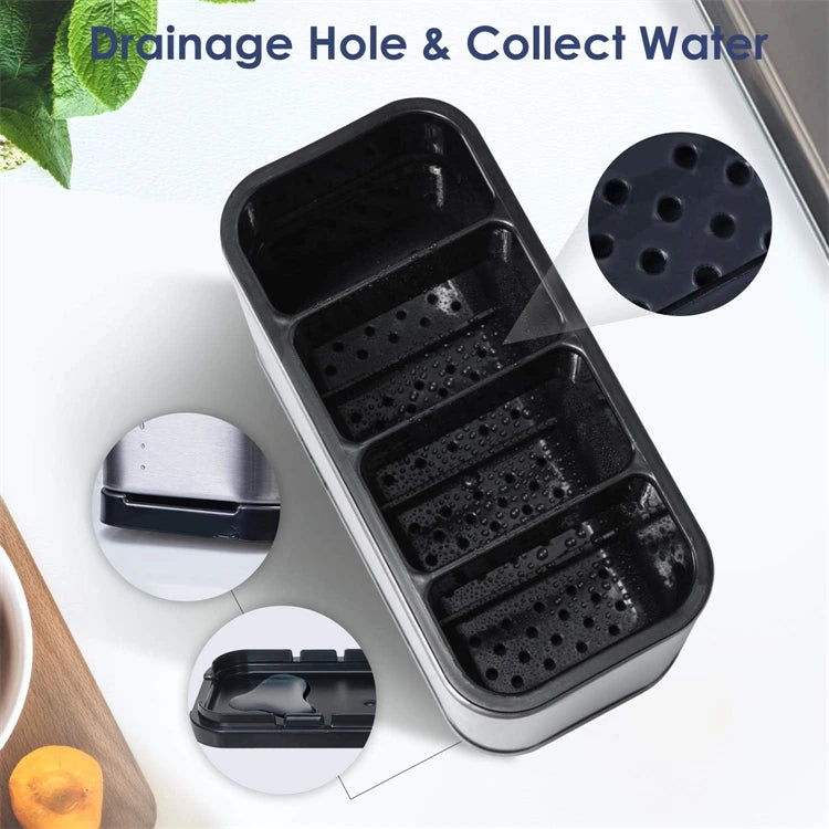 LMETJMA Organizador de cubiertos Caddy para cubiertos, estante de secado de utensilios de acero inoxidable, soporte para cubiertos con 4 compartimentos divididos