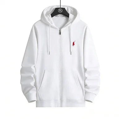 Hoodie con Cremallera y Bordado – Unisex, Estilo Deportivo