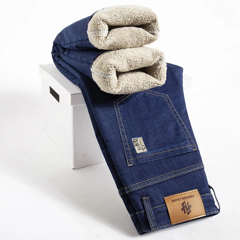 Pantalones Vaqueros de Invierno para Hombre, Forro de Cordero, Talla Grande
