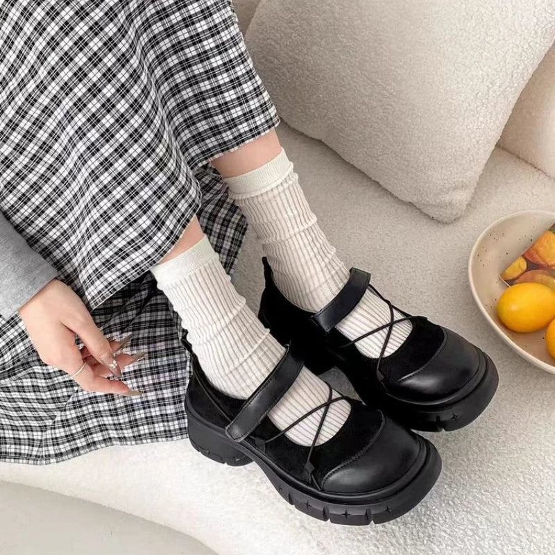 Mocasines Mary Jane con Plataforma para Mujer, Zapatos Casuales con Tacón Grueso y Correa Cruzada, Estilo Dulce y Moderno para Primavera, Citas Diarias y Fiestas
