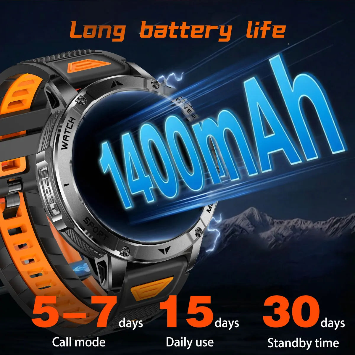 Reloj Inteligente Militar 1400mAh 10ATM SOS