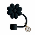Accesorio negro Tapa de paja, cubierta de paja de silicona con flores de 26 letras Cubierta de paja a prueba de polvo adecuada para botellas de vidrio y agua
