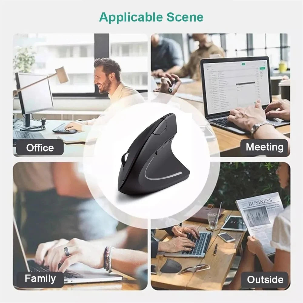 Ratón Vertical Ergonómico Inalámbrico de 2.4GHz HOMEFISH, Ratón Óptico con 3 DPI Ajustables 800/1200/1600 y 6 Botones para Computadora Portátil y PC