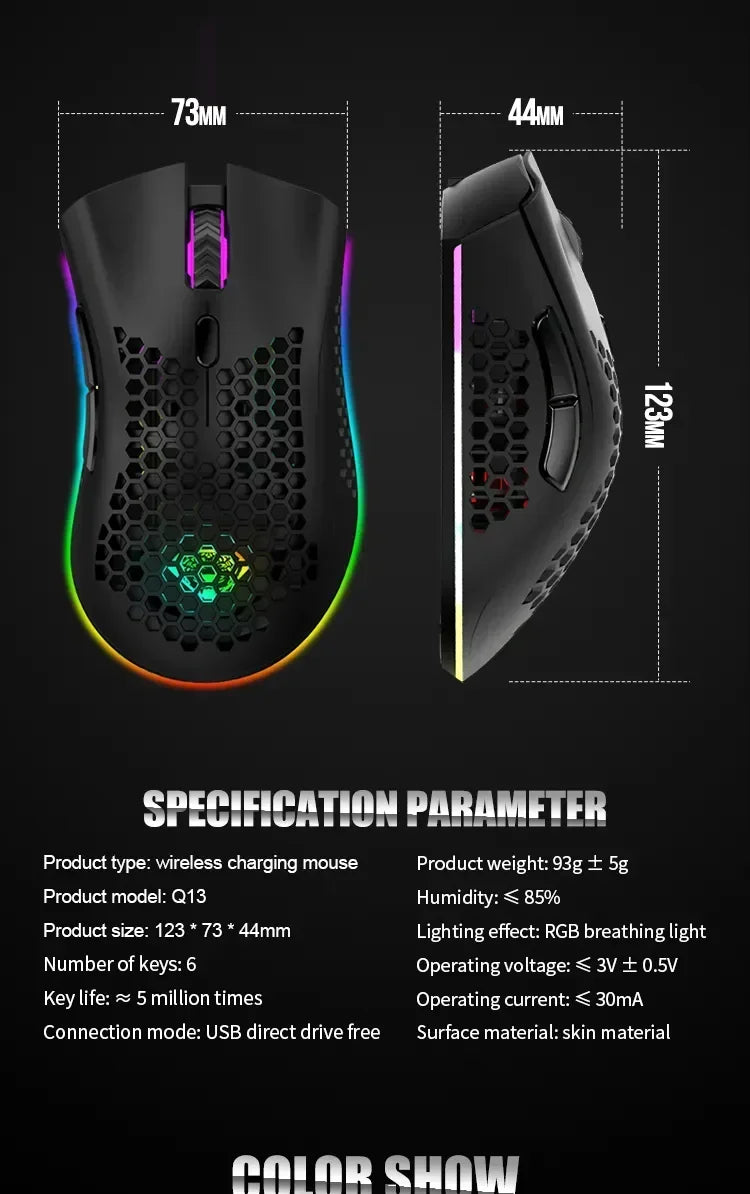 Ratón inalámbrico BM600 USB 2,4G inalámbrico RGB óptico celular ratón para juegos ergonómico óptico de panal ratón inalámbrico de oficina