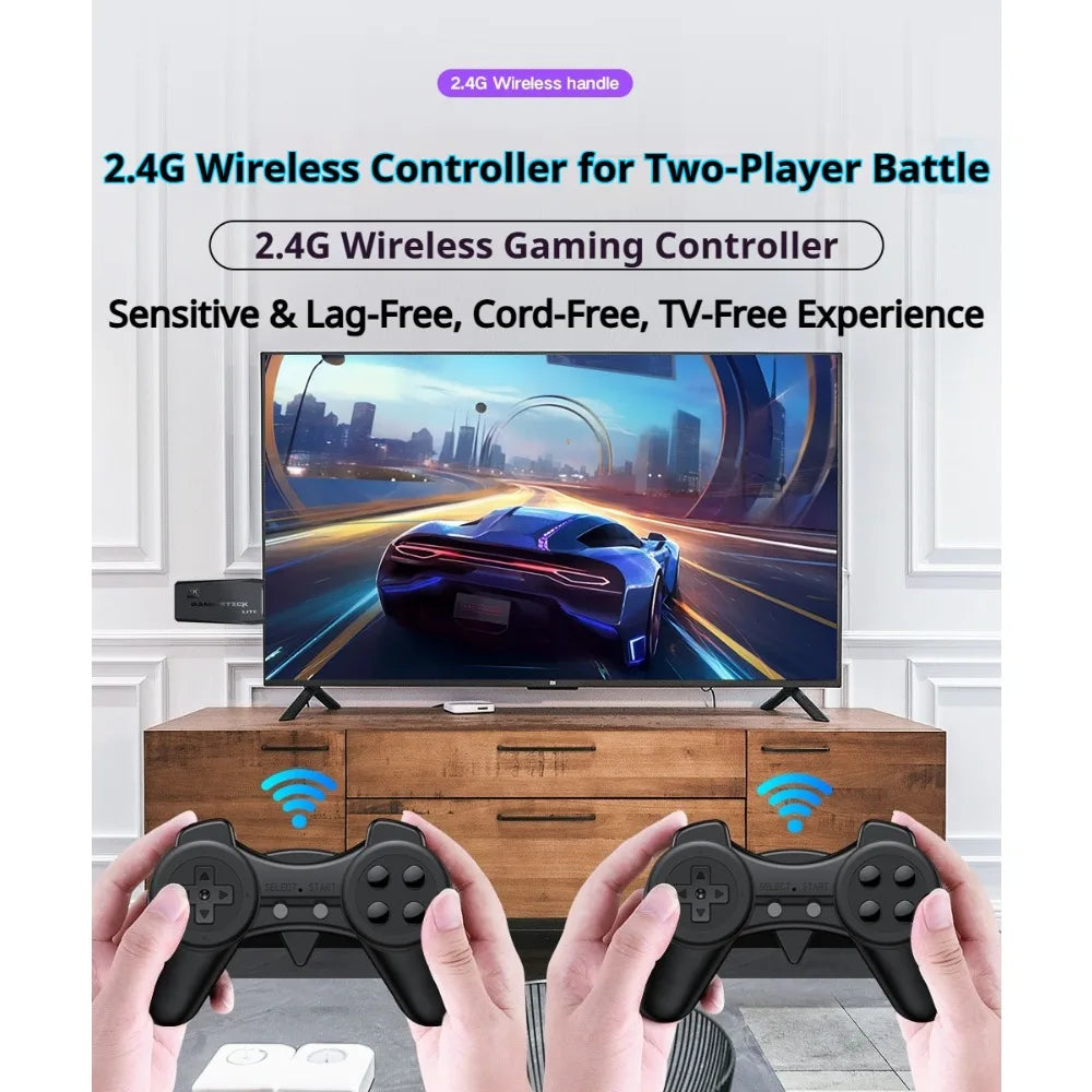 Consola de Videojuegos Retro 4K HD Game Stick Lite con Dos Controles Inalámbricos 2.4G, Plug & Play, con Juegos Clásicos Integrados
