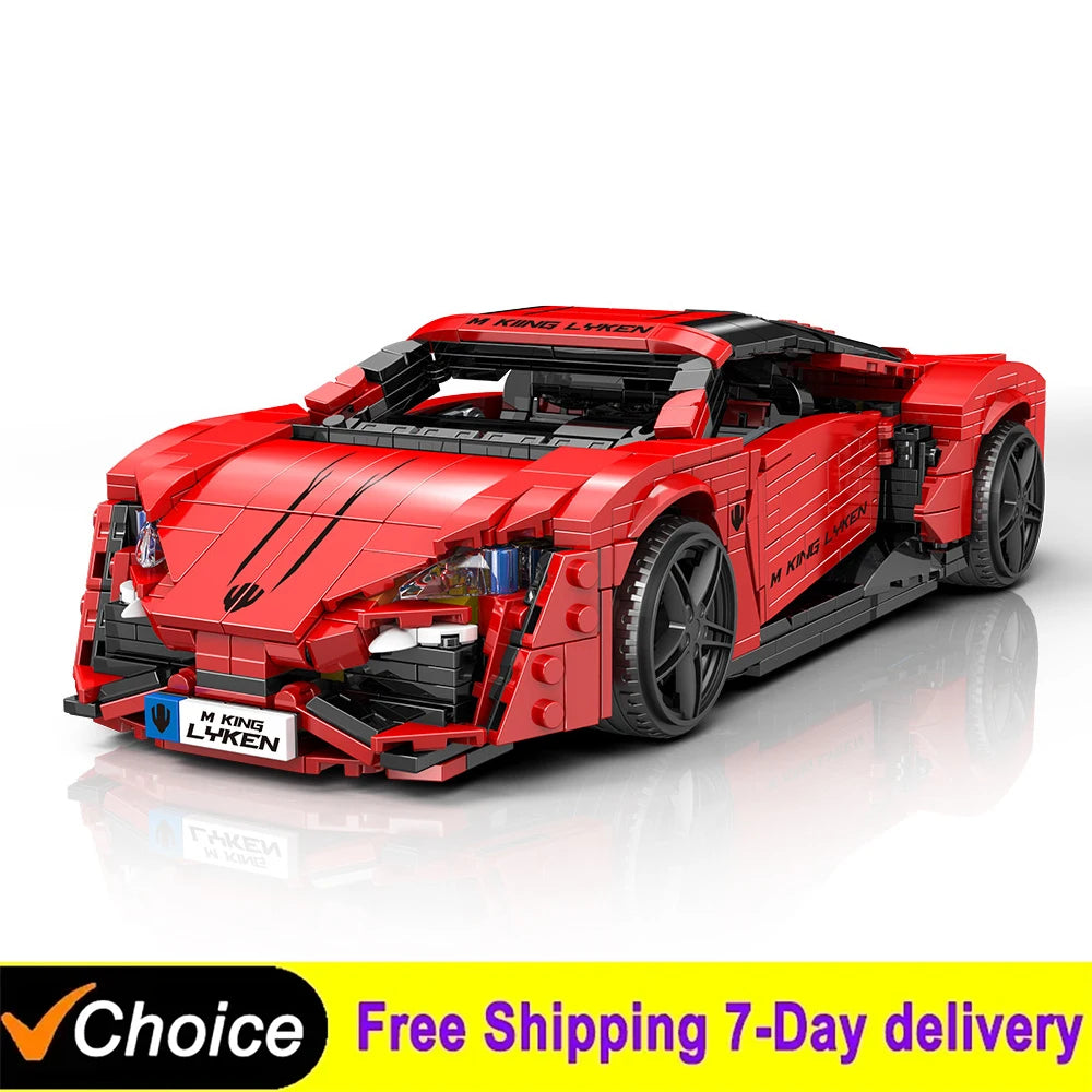 Con caja Original, coches de juguete técnicos, coche de carreras deportivo Lykan rojo, conjunto de bloques de construcción, juego de ladrillos para coche, regalo de Navidad para niños