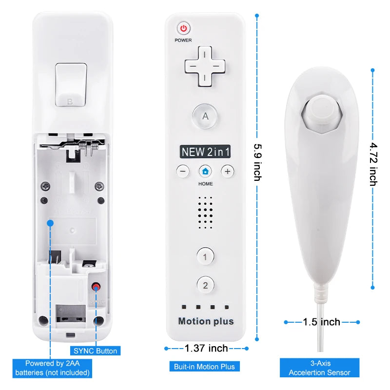 Pack 2 Controles Motion Plus con Nunchuck para Nintendo Wii