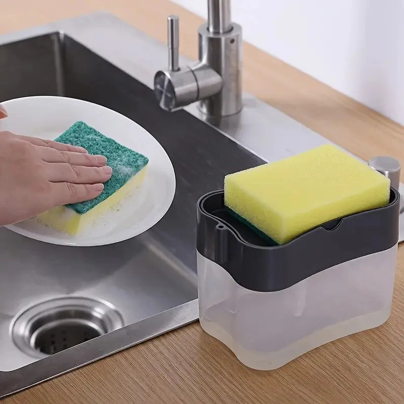 Dispensador de jabón para lavavajillas con estante de esponja, operación manual, prensa de líquido para lavavajillas, adecuado para fregadero de cocina