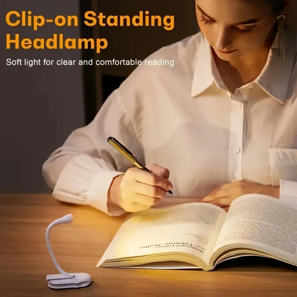 Lámpara LED portátil para libros, luz nocturna recargable por USB para protección ocular, Mini 360 ° Lámpara de lectura de escritorio con clip Luz nocturna de dormitorio de viaje