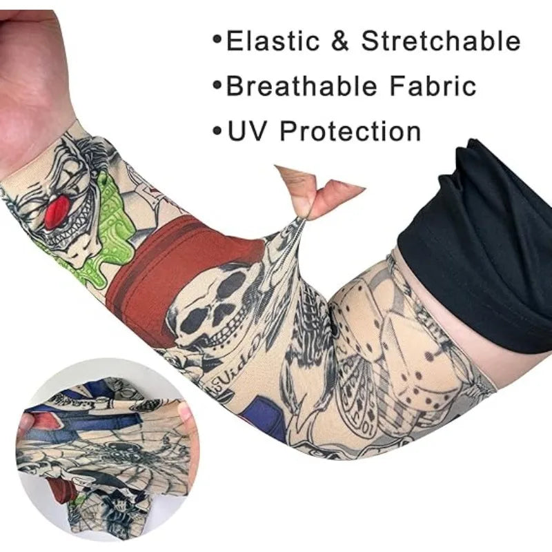 6 Mangas Protectoras para Tatuajes Unisex, Protección Solar UV, Mangas con Estampado de Tatuajes para Ciclismo al Aire Libre