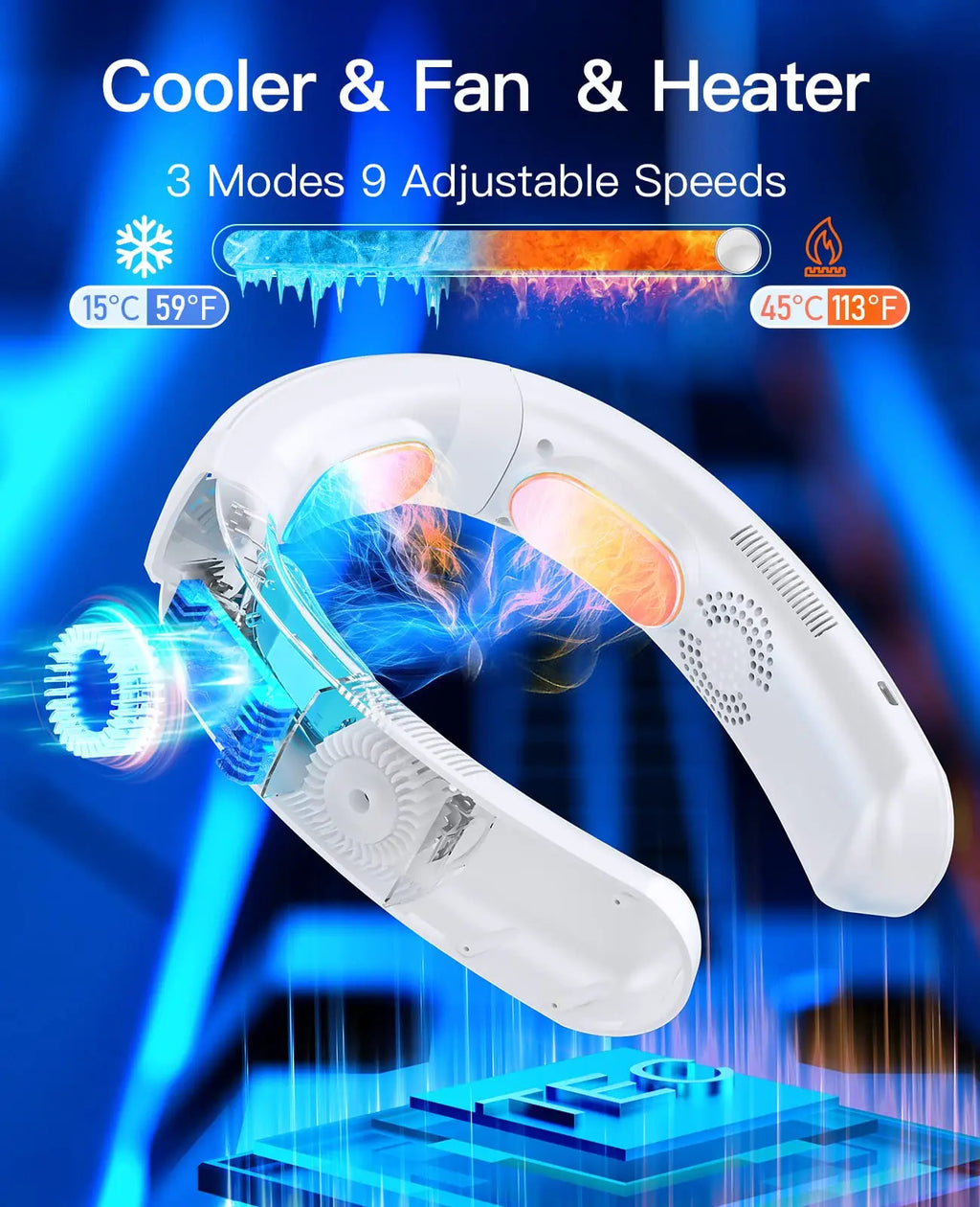 Nuevo Aire Acondicionado Portátil 2026, Recargable por USB, 3 Niveles de Refrigeración, Ventilador de Cuello Silencioso, 6000mAh, Enfriador de Verano para Exteriores