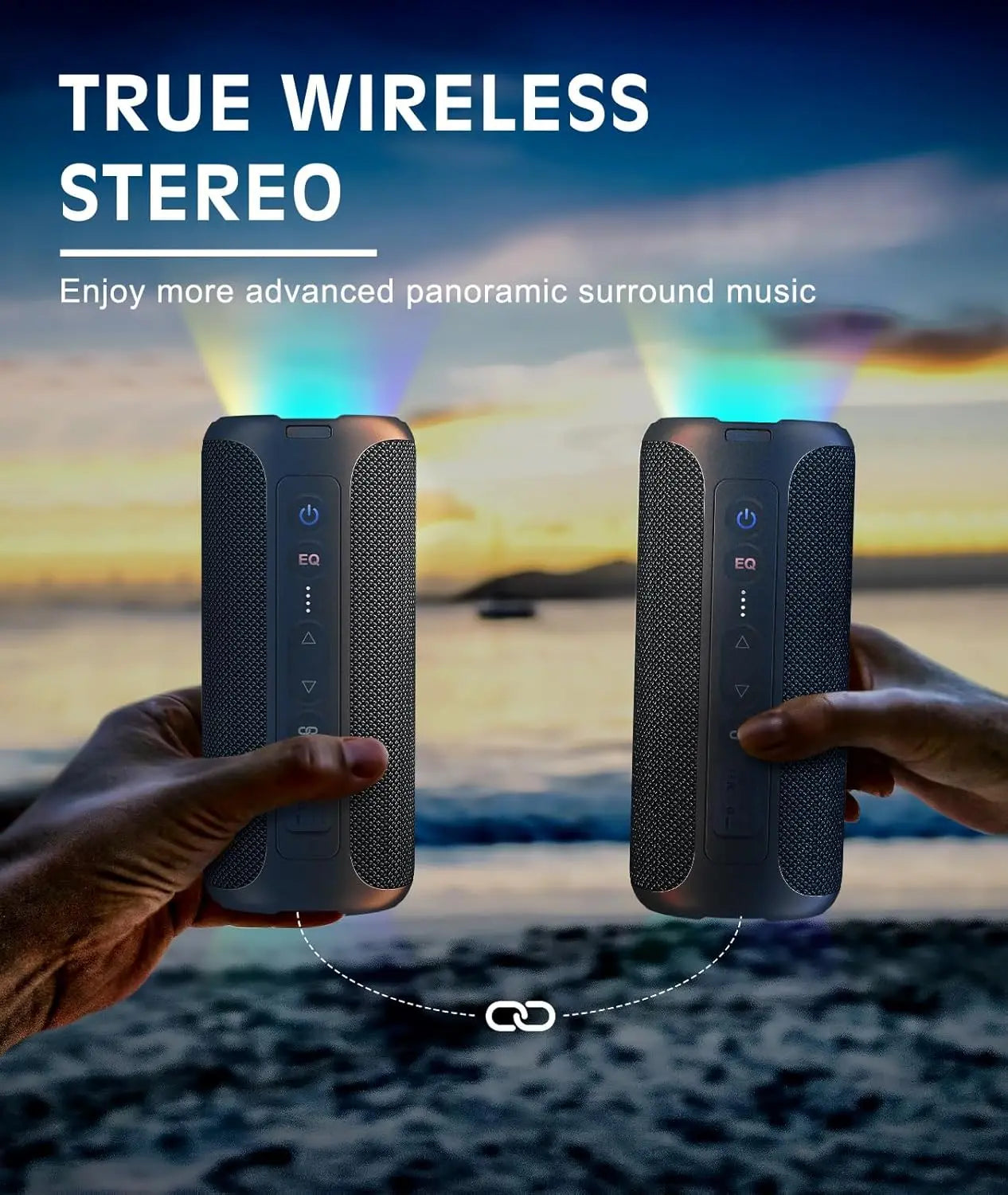 Altavoces Bluetooth Ortizan, altavoz estéreo inalámbrico portátil - IPX7 resistente al agua, sonido fuerte, graves profundos, luz LED, Bluetooth 5.3