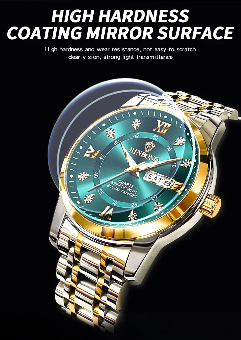 Reloj de pulsera deportivo BINBOND para hombre, cuarzo, resistente al agua