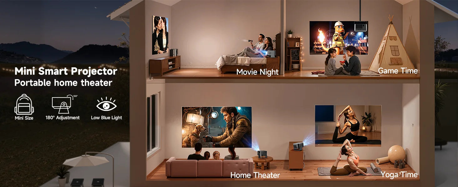 Proyector Magcubic Android 14, 900 ANSI, Enfoque Automático, 8K Nativo, 1080P, con Wifi 6, BT 5.4, HY350Max, para Películas, Uso en Exteriores, Proyección Multiángulo