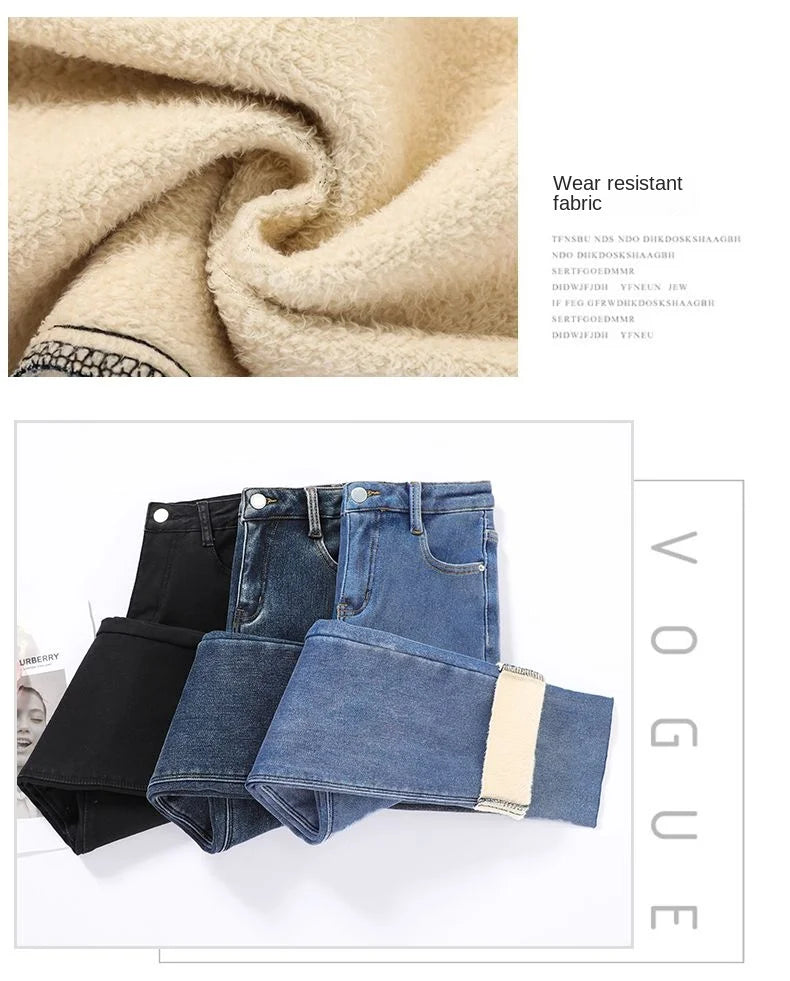 Pantalones Vaqueros Y2K con Forro Polar para Mujer, Cintura Alta, Pierna Recta