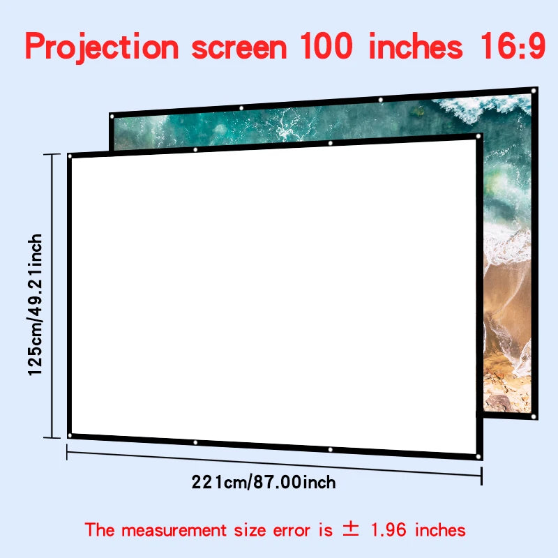 Pantalla de proyección para pared, plegable y fácil de limpiar, 60-150 pulgadas
