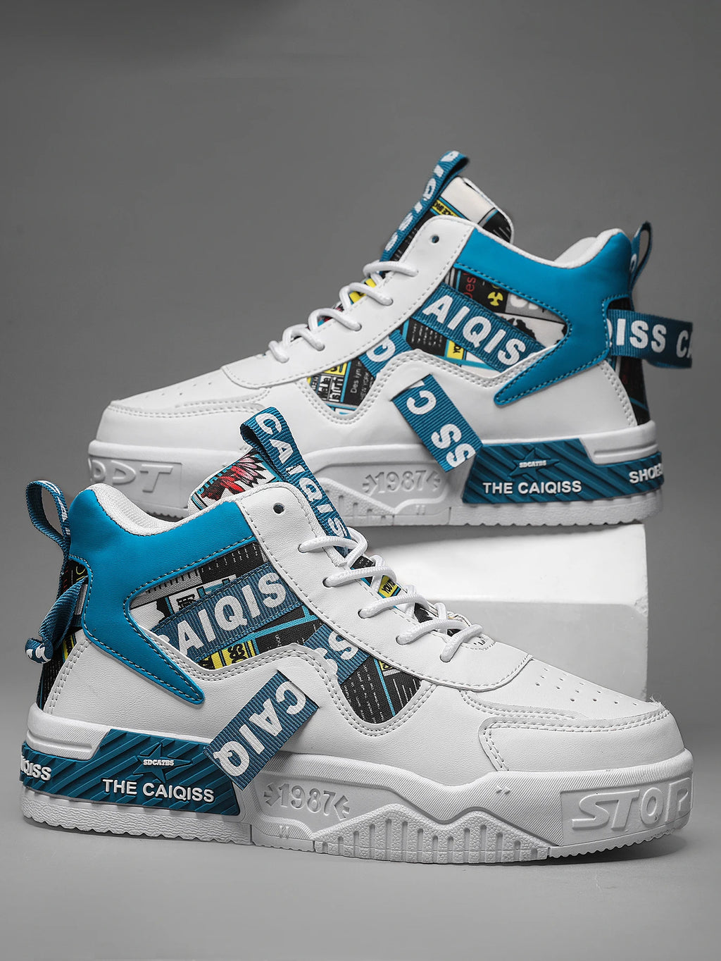 Zapatillas de plataforma con grafiti para hombre, estilo urbano, con cordones