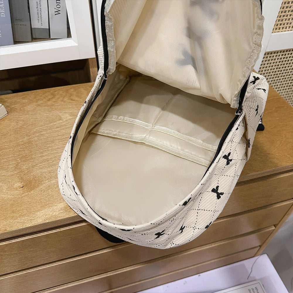 Mochila de Ocio, Mochila de Pana con Lazo para Primavera y Verano, Mochila de Gran Capacidad Estilo Universitario, Mochila para Viajar al Trabajo