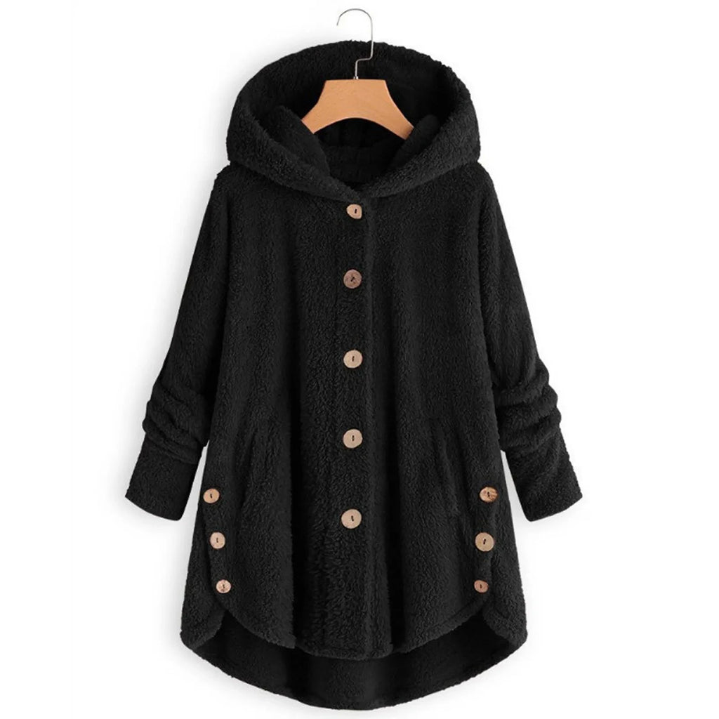 Otoño Invierno mujer abrigo cálido oso de peluche abrigo chaqueta de lana mujer abrigo de felpa chaqueta con capucha abrigos de mujer chaqueta de Color sólido