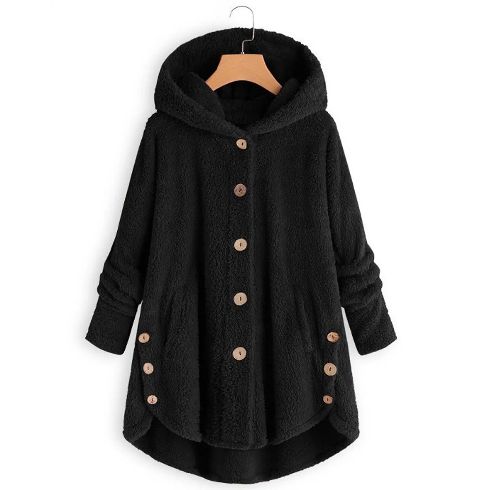 Otoño Invierno mujer abrigo cálido oso de peluche abrigo chaqueta de lana mujer abrigo de felpa chaqueta con capucha abrigos de mujer chaqueta de Color sólido