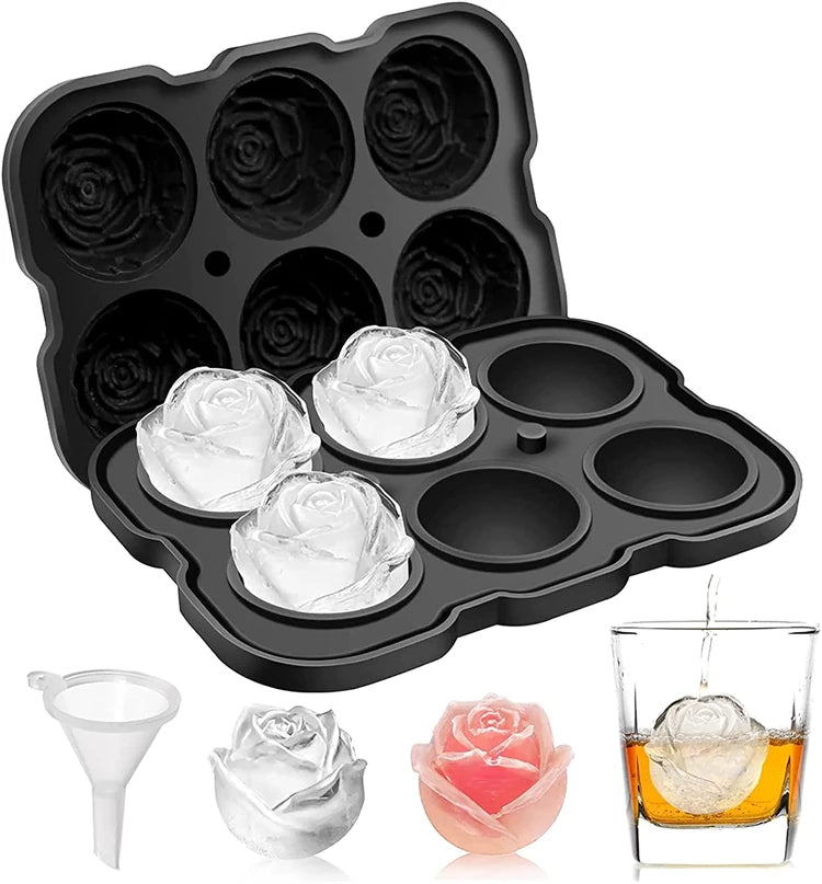 LMETJMA Bandeja para cubitos de hielo Bandejas para cubitos de hielo de rosas de fácil liberación con embudo Máquina para hacer bolas de hielo de rosas de silicona para cócteles Whisky JT51