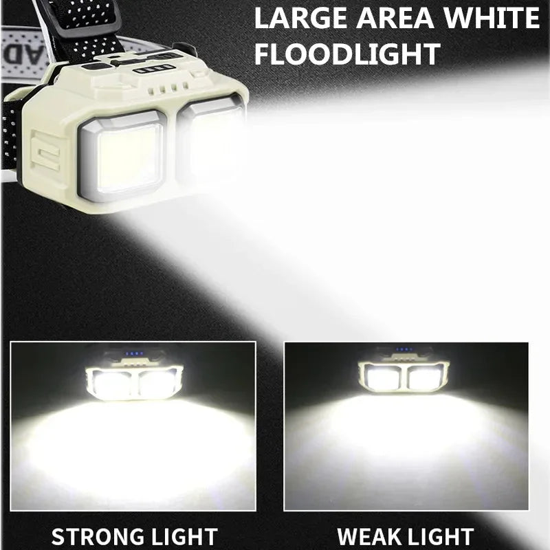 Linterna Frontal LED COB con Inducción y Recarga USB, para Camping