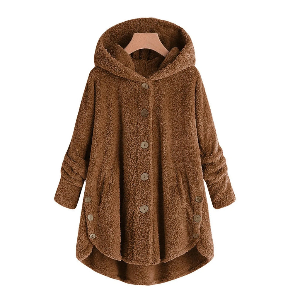 Otoño Invierno mujer abrigo cálido oso de peluche abrigo chaqueta de lana mujer abrigo de felpa chaqueta con capucha abrigos de mujer chaqueta de Color sólido