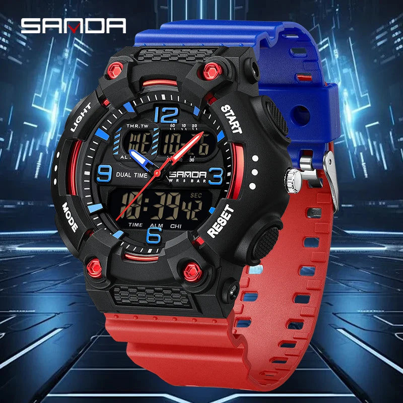 Reloj Digital Deportivo SANDA Pantalla Dual Resistente al Agua 5 Bar