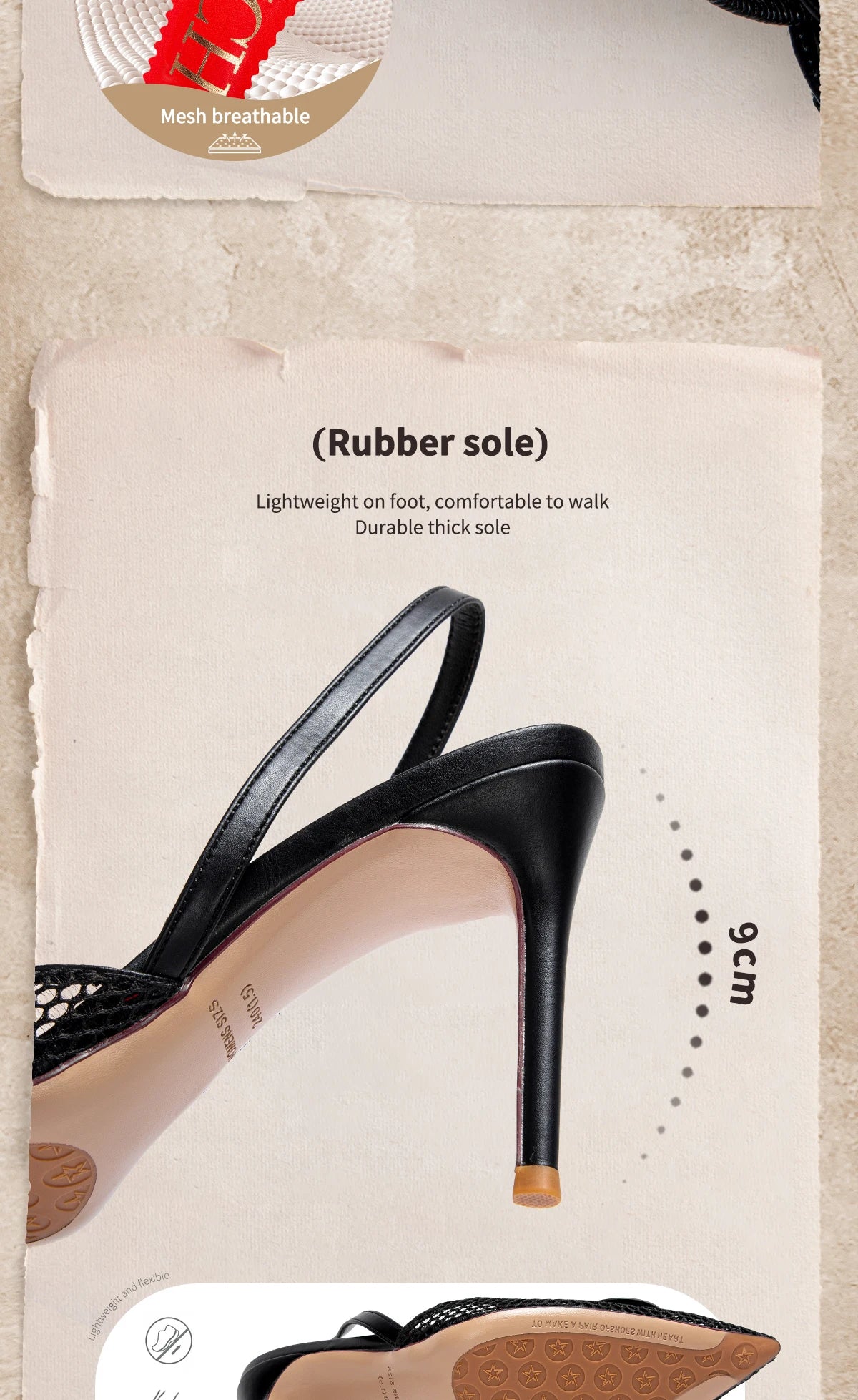 Stilettos de Tacón Alto con Malla para Mujer - Correa en T