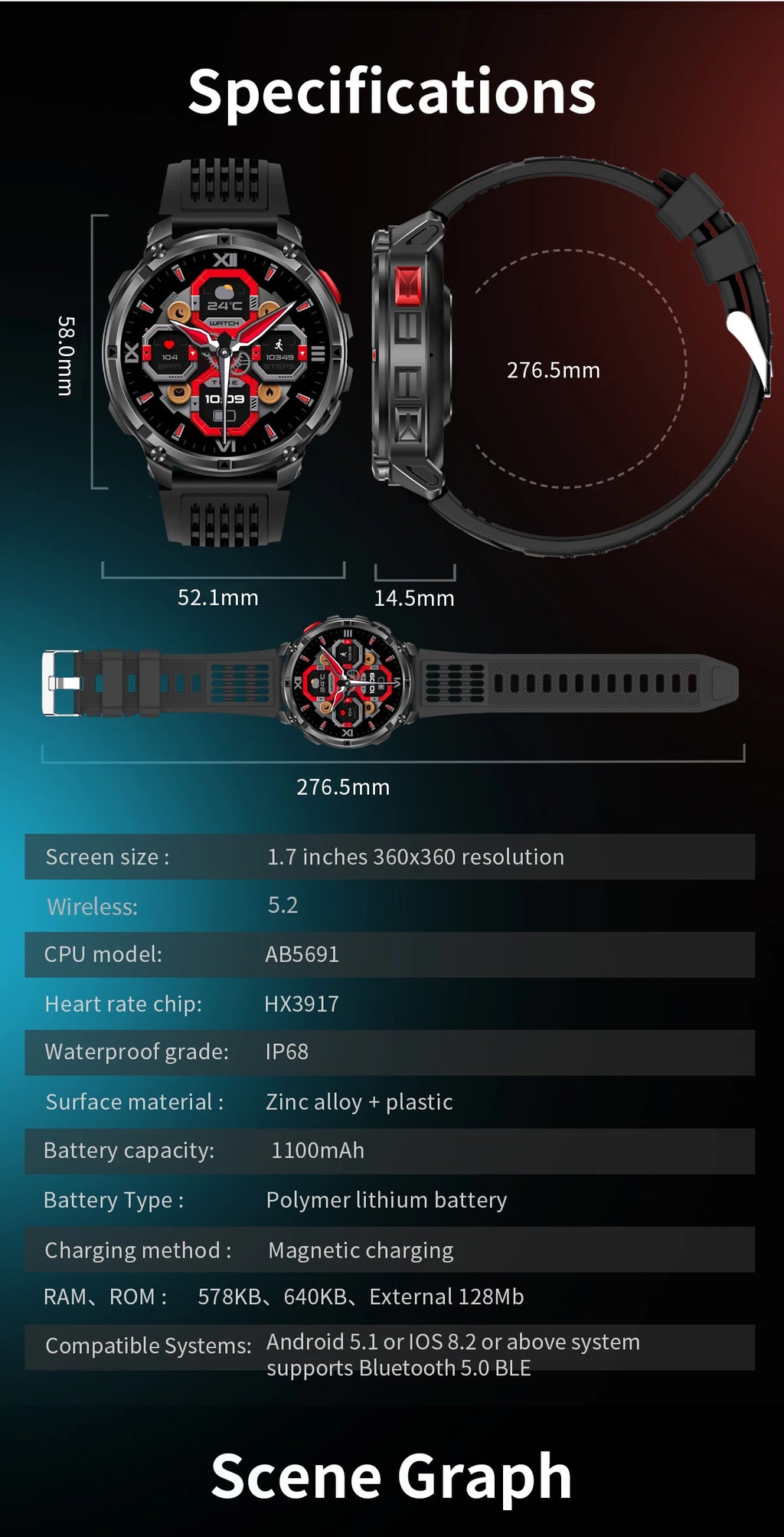 LIGE Reloj Inteligente Militar 1100mAh 5ATM