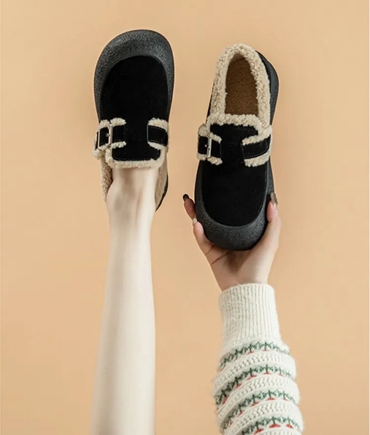 Zapatillas de Cuero con Forro de Terciopelo para Mujer - Talle Grande