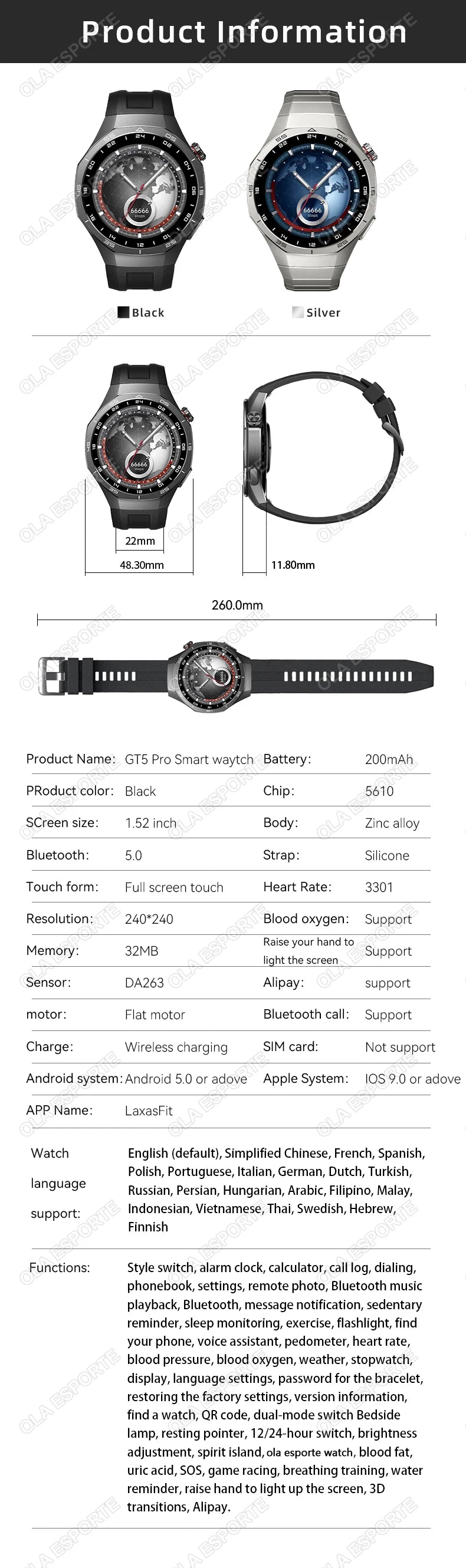Reloj Inteligente 2026 Watch 5 Pro con GPS, Pantalla AMOLED de 360*360, NFC, Llamadas Bluetooth, Resistente al Agua, Monitor de Salud, Reloj Inteligente para Hombre Hw1