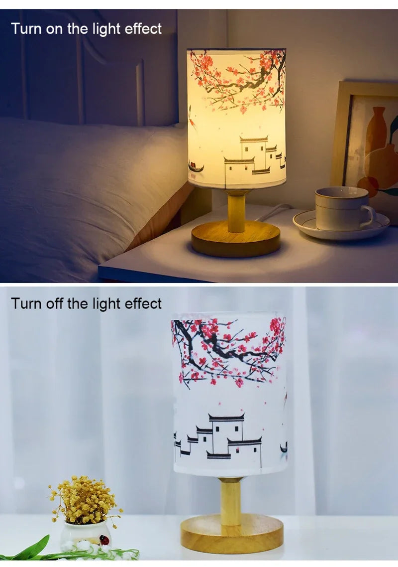Lámparas de mesa de decoración cuadrada LED, estilo chino Simple, regulable, enchufe europeo, luz nocturna, pantalla de tela, luces de noche para dormitorio