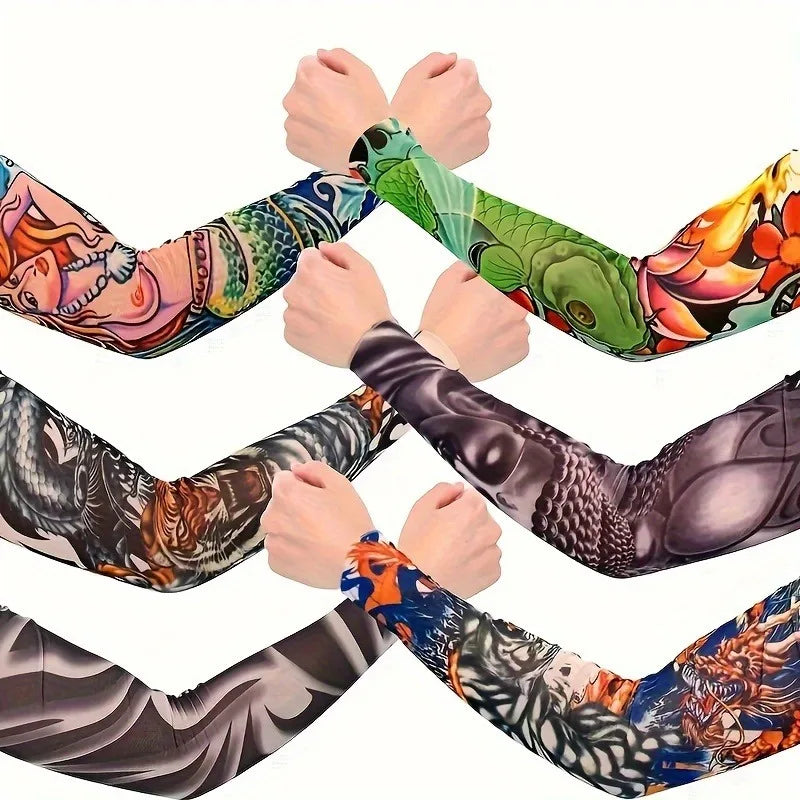 6 Mangas Protectoras para Tatuajes Unisex, Protección Solar UV, Mangas con Estampado de Tatuajes para Ciclismo al Aire Libre