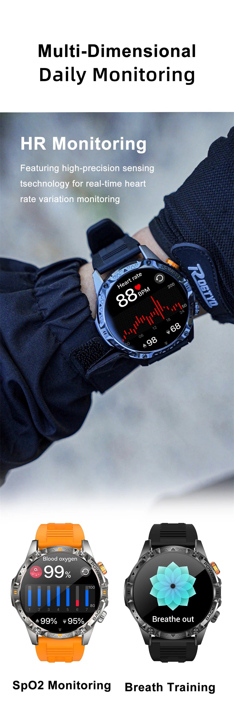 Smartwatch LIGE T-Rex3 con brújula, Bluetooth y pantalla AMOLED