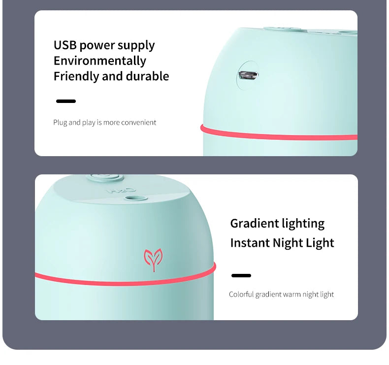 Humidificador ultrasónico USB portátil con difusor de aromas y luz LED