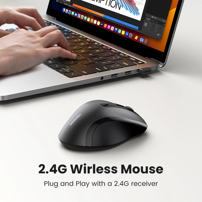 Mouse inalámbrico UGREEN silencioso 1600DPI con receptor USB 2.4GHz