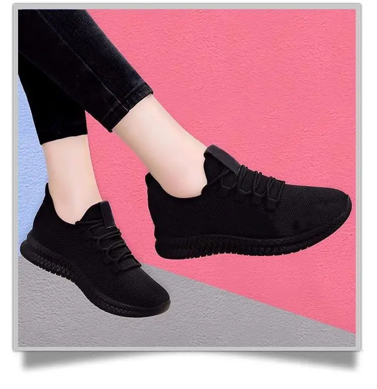 Zapatos informales con plataforma antideslizante transpirable para mujer, zapatillas coreanas para correr, zapatillas negras, otoño 2024