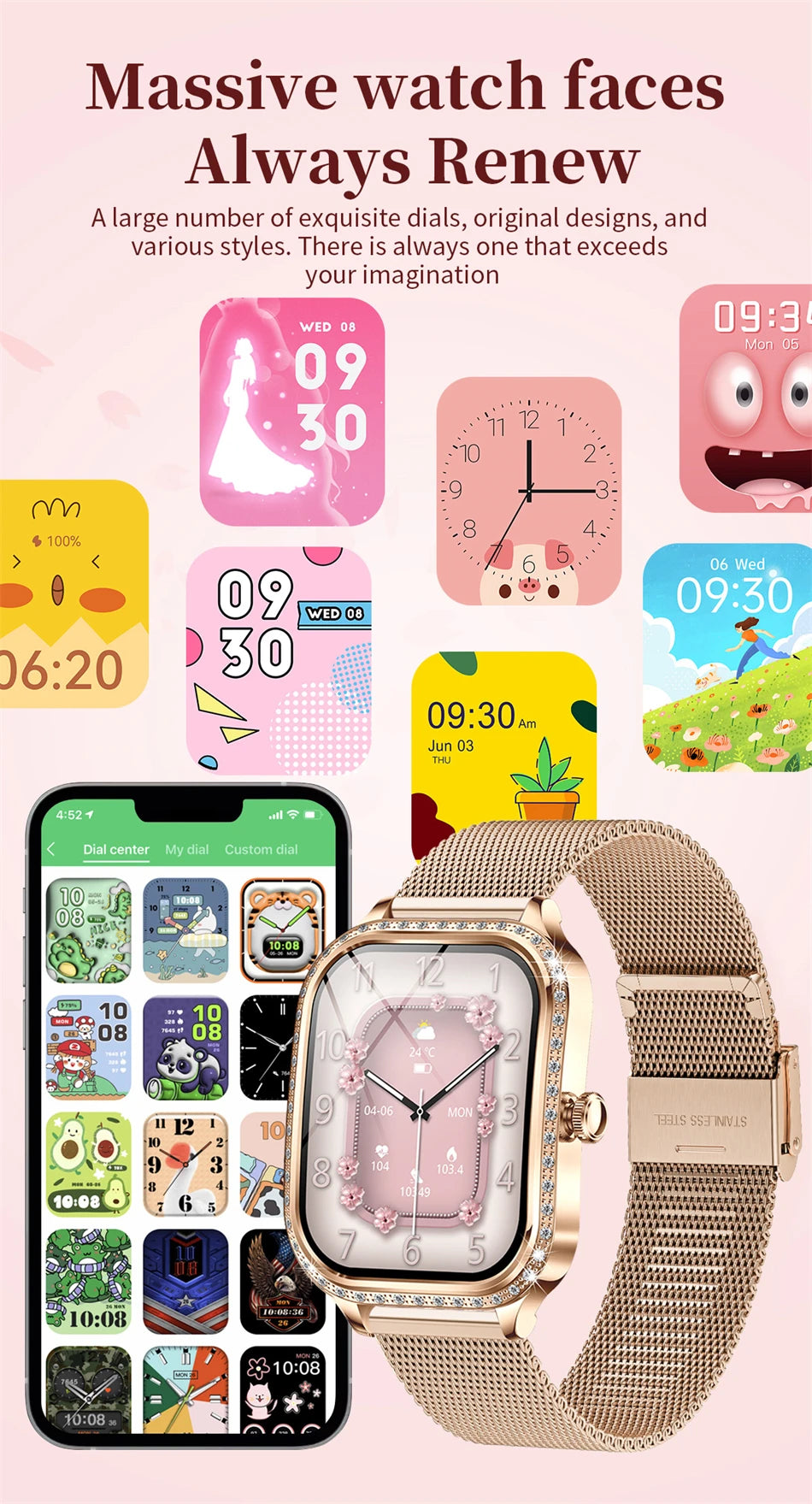 Smartwatch para mujer con pantalla HD 1.75'', llamadas Bluetooth y monitor de salud IP68