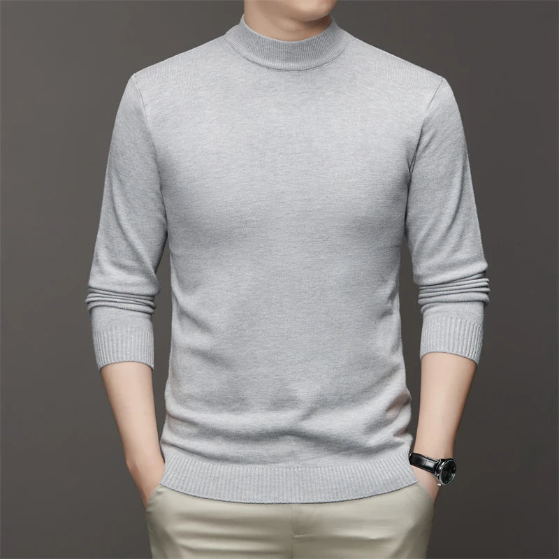 Suéter de color sólido de manga larga con cuello medio alto para hombre de 7 colores Top suave, cálido y cómodo con base
