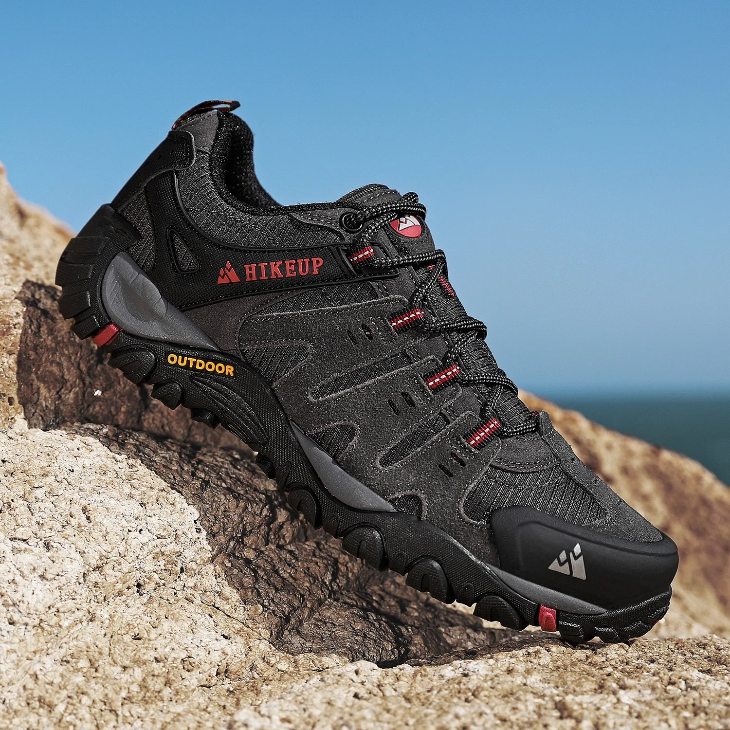 Zapatos de senderismo HIKEUP para hombre, zapatos de exterior de piel de ante, zapatillas tácticas resistentes al desgaste para senderismo, caminar y cazar