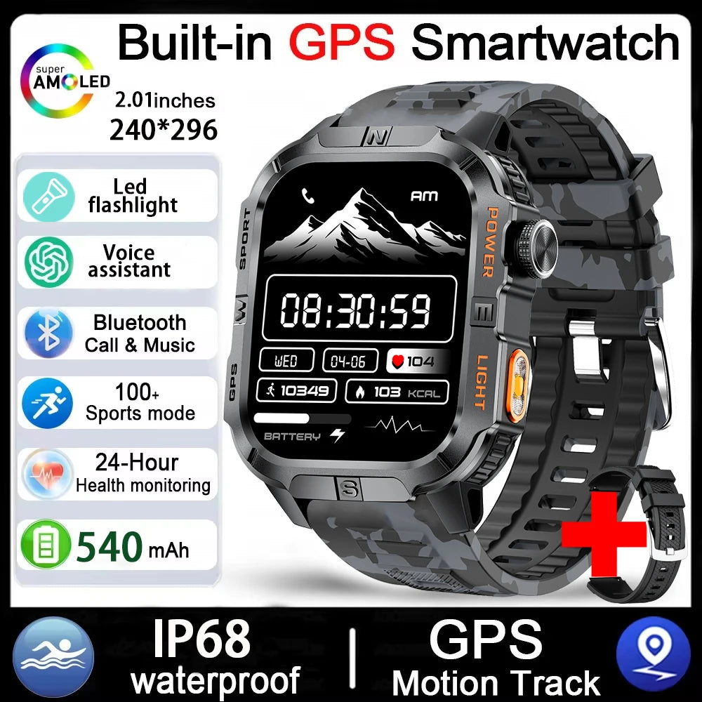 Reloj Inteligente Militar con GPS, LED, Brújula e IP68