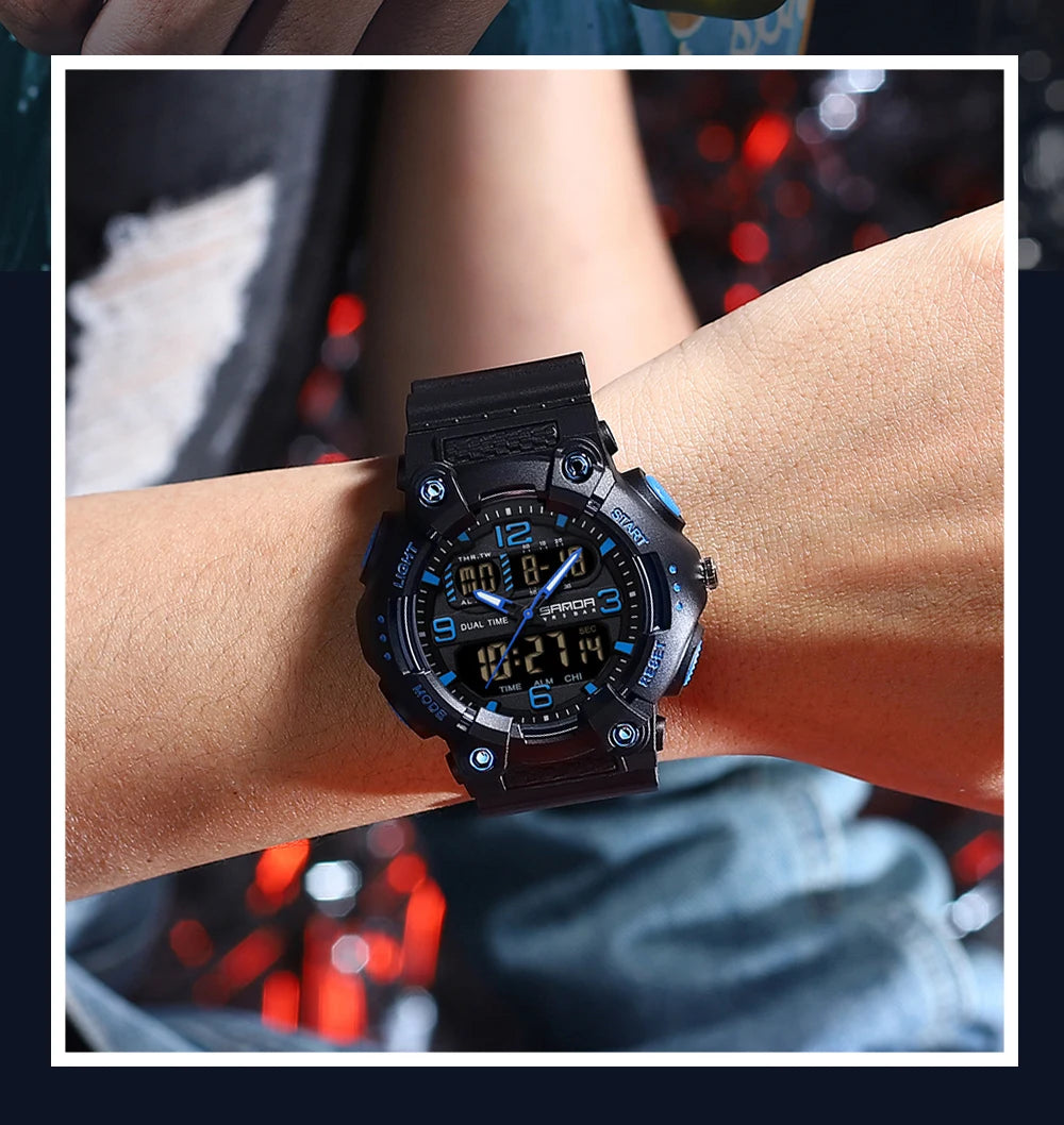 Reloj Digital Deportivo SANDA Pantalla Dual Resistente al Agua 5 Bar
